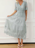 Happy Sailed Womens Gray Floral Lace Maxi Dress V Neck Button Down Size M by Deal US