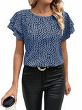 SOLY HUX Women's Ruffle Short Sleeve Blouse Casual Round Neck Blue Black Size S by Deal US