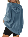 SENSERISE Womens Oversized V Neck Waffle Knit Hoodie Dusty Blue Size S by Deal US