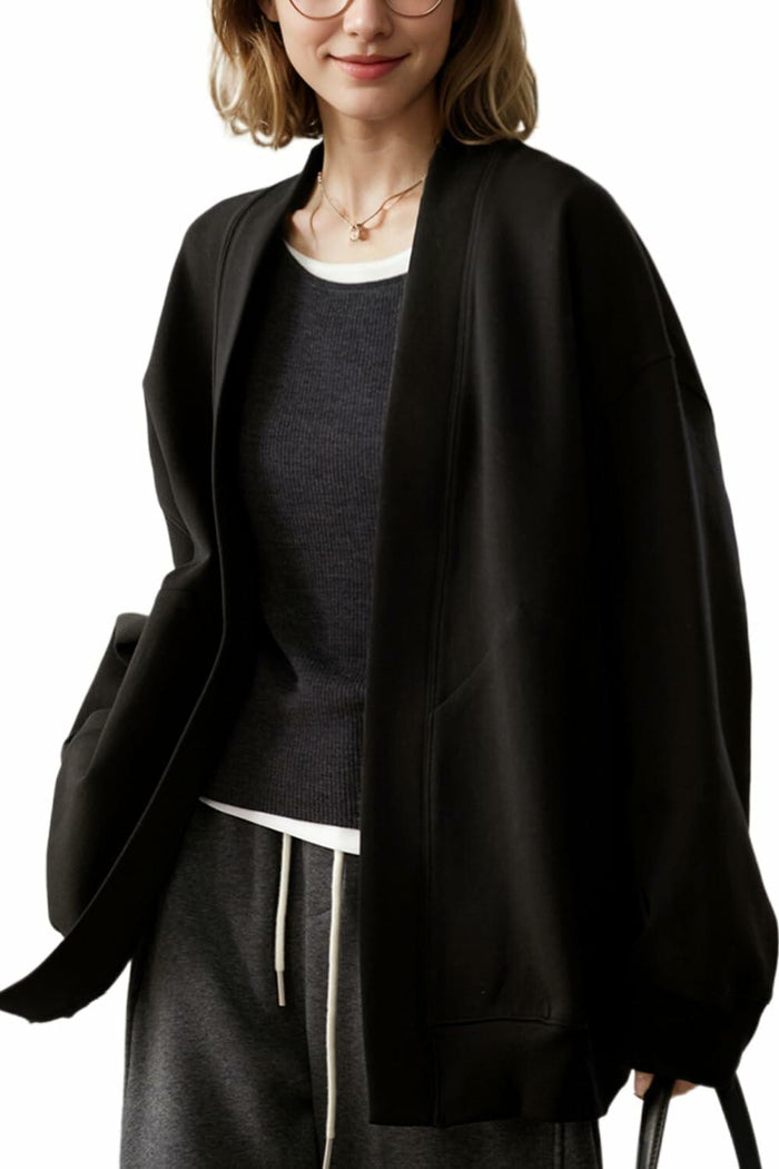 LICOBOD Women's Lightweight Cotton Open Front Hoodie Coat Black, Size L by Deal US