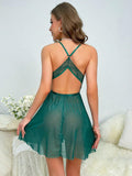 Verdusa Women's Mesh Babydoll Nightdress Crisscross V Neck Green Size S by Deal US
