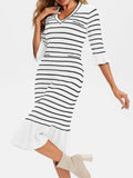 Wenrine Womens White Striped Sweater Dress V Neck Midi Knit Size M by Deal US