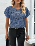 SOLY HUX Women's Ruffle Short Sleeve Blouse Casual Round Neck Blue Black Size S by Deal US
