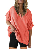 SENSERISE Womens Oversized Melon Red V Neck Hoodie Sweatshirt Size S by Deal US