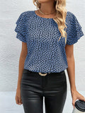 SOLY HUX Women's Ruffle Short Sleeve Blouse Casual Round Neck Blue Black Size S by Deal US
