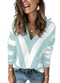 EVALESS Women's Purple Striped V Neck Color Block Sweater Size XL by Deal US