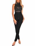 SEBOWEL Women's Studded Mock Neck Sleeveless Bodysuit Black Size M by Deal US