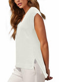 Lueluoye White V Neck Sleeveless Sweater Vest Women Casual Size S by Deal US