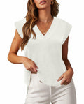 Lueluoye White V Neck Sleeveless Sweater Vest Women Casual Size S by Deal US