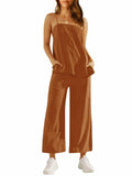 Imily Bela Womens Linen 2PC Camisole & Wide Leg Pants Brick Red Size XXL by Deal US