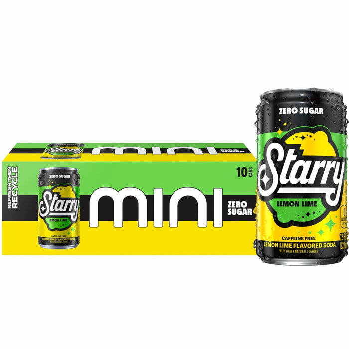 BestBy02/25 Starry Zero Sugar Lemon Lime Soda Caffeine Free Mini Cans 7.5oz 10pk by Deal US