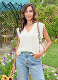 Lueluoye White V Neck Sleeveless Sweater Vest Women Casual Size S by Deal US