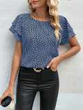 SOLY HUX Women's Ruffle Short Sleeve Blouse Casual Round Neck Blue Black Size S by Deal US