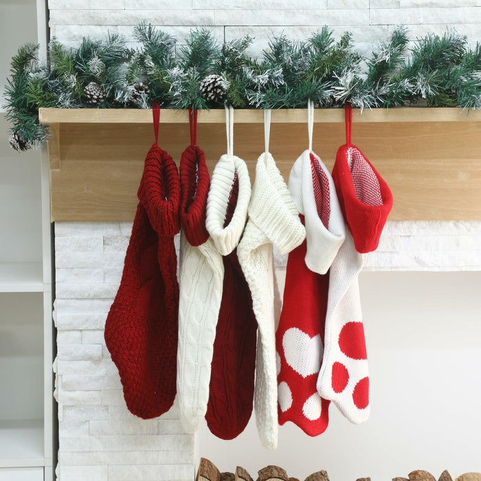 Geyoga 6 Pcs Dog Christmas Stocking Red White Knitted 18in Large Set by Deal US