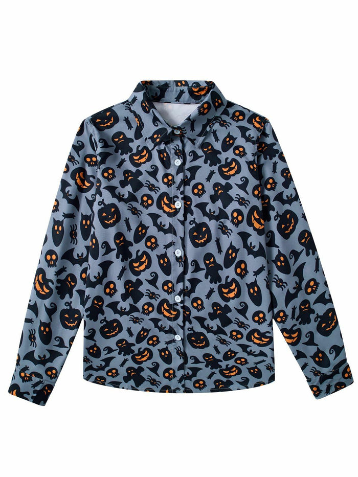 Boys Halloween Ghost Pumpkin Long Sleeve Button-Up Shirt Size 7-8 by Deal US