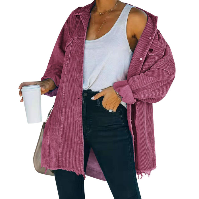 Hixiaohe Women's Corduroy Oversized Shirt Jacket Coat Light Wine Size S by Deal US