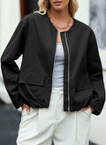 EVALESS Women's Bomber Jacket Lightweight Zip Up Black Size XXL by Deal US
