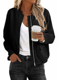 EVALESS Women's Bomber Jacket Lightweight Zip Up Black Size XXL by Deal US
