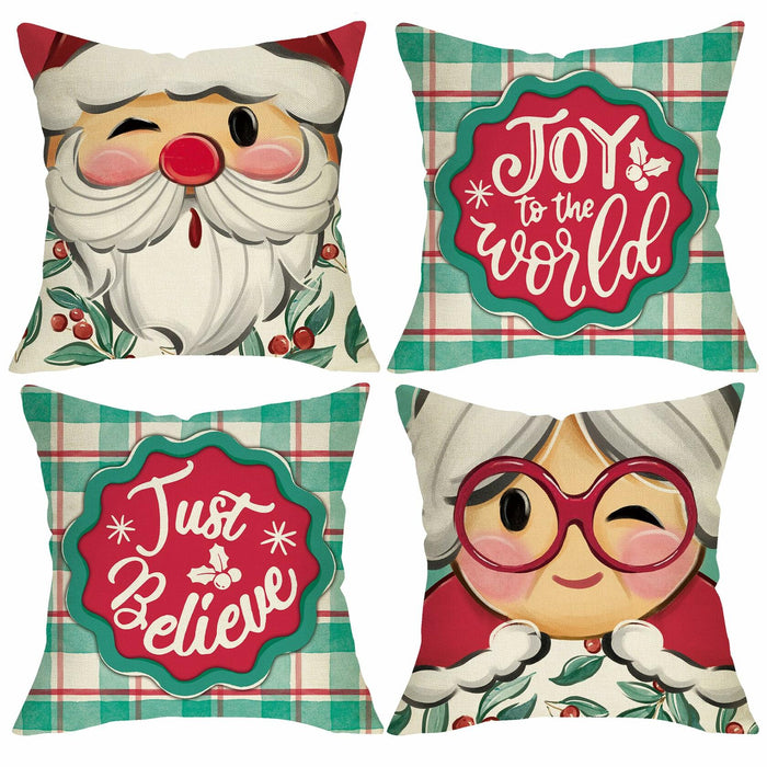 Fjfz Christmas Santa Mrs Claus Throw Pillow Covers 20x20 Green Set of 4 by Deal US
