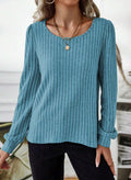Samefar Womens Ribbed Long Sleeve Round Neck Top Blue Size Small by Deal US