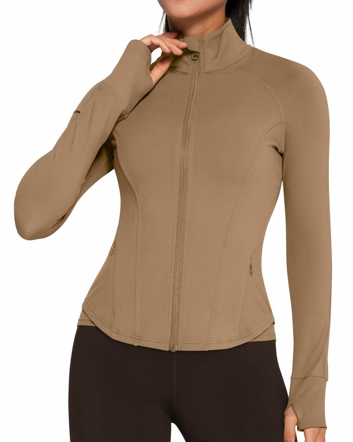 AVGO Women's Zip Up Lightweight Yoga Athletic Jacket Cream Coffee Size XS by Deal US