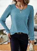 Samefar Womens Ribbed Long Sleeve Round Neck Top Blue Size Small by Deal US