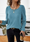 Samefar Womens Ribbed Long Sleeve Round Neck Top Blue Size Small by Deal US