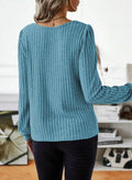 Samefar Womens Ribbed Long Sleeve Round Neck Top Blue Size Small by Deal US