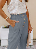 NIMIN Women's High Waisted Paper Bag Work Pants Blue Grey Size 2XL by Deal US