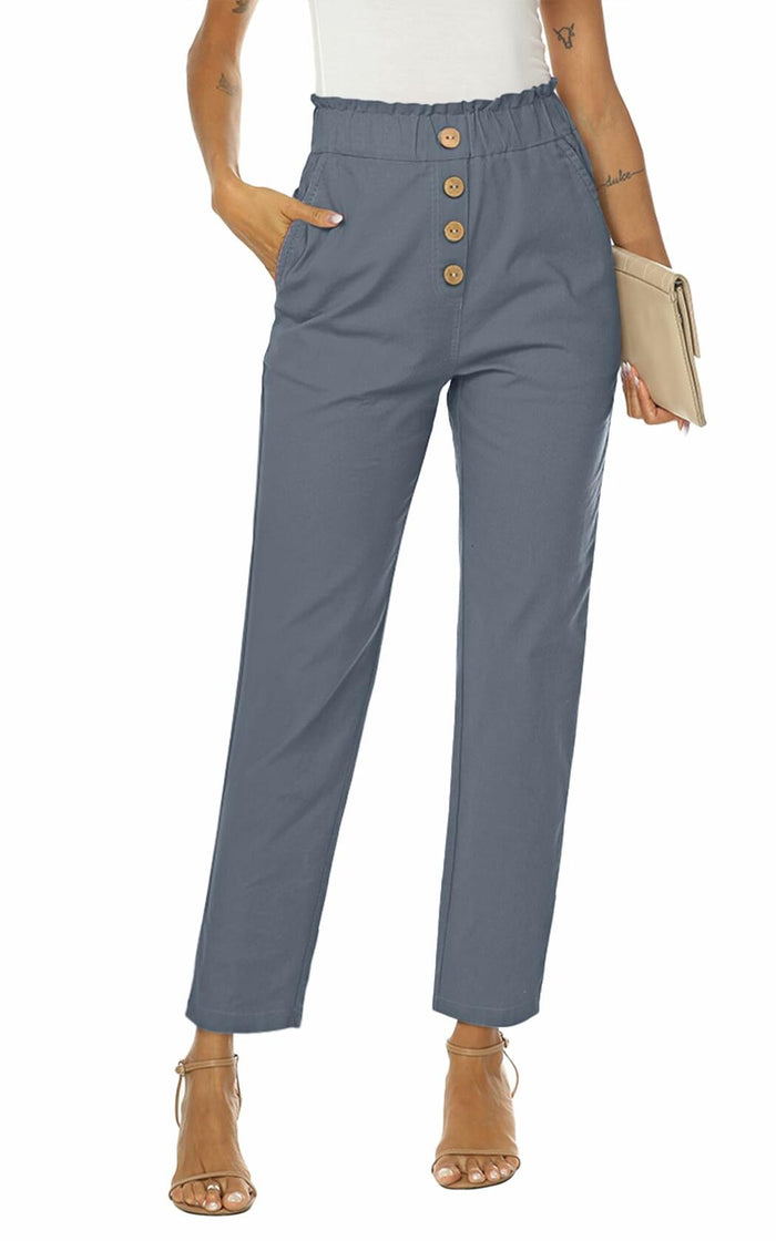 NIMIN Women's High Waisted Paper Bag Work Pants Blue Grey Size 2XL by Deal US