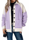 SHEWIN Women's Winter Sherpa Fleece Button Down Shacket Coat Orchid Petal Size S by Deal US