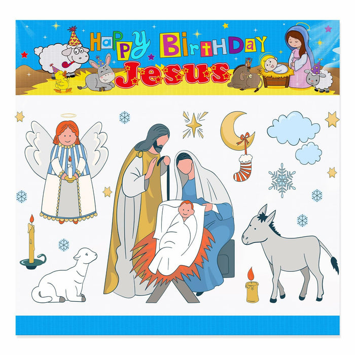 Outus Happy Birthday Jesus Banner Backdrop Christmas Nativity 6x6 ft by Deal US