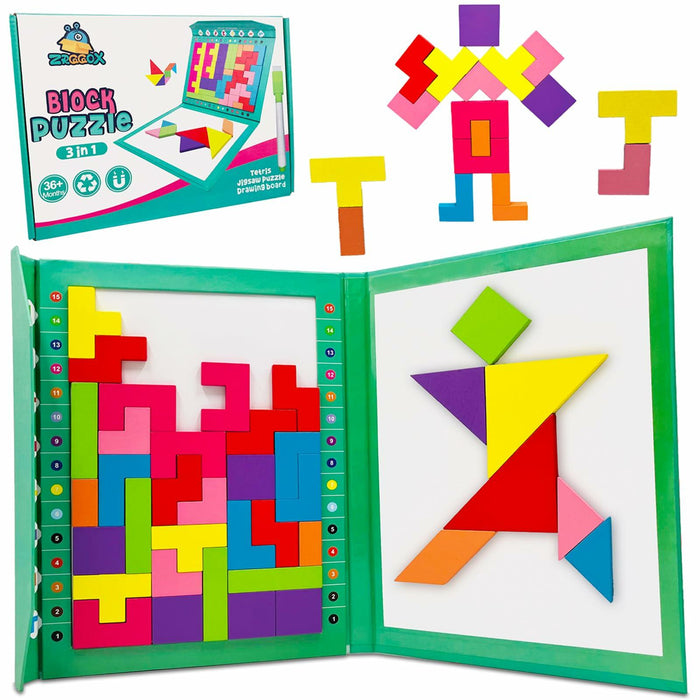 Wooden Blocks Magnetic Puzzle Game Montessori Toy Colorful 3D Brain Teaser by Deal US