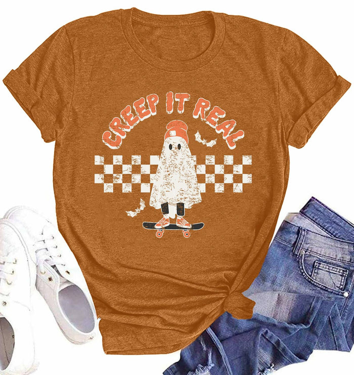 HQP Halloween Ghost T-Shirt Women Brown Size S by Deal US