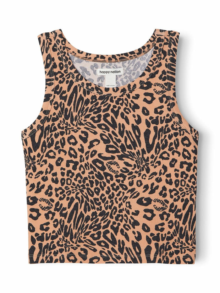 Happy Nation Fitted Ribbed Tank Ginger Leopard Size M by Deal US