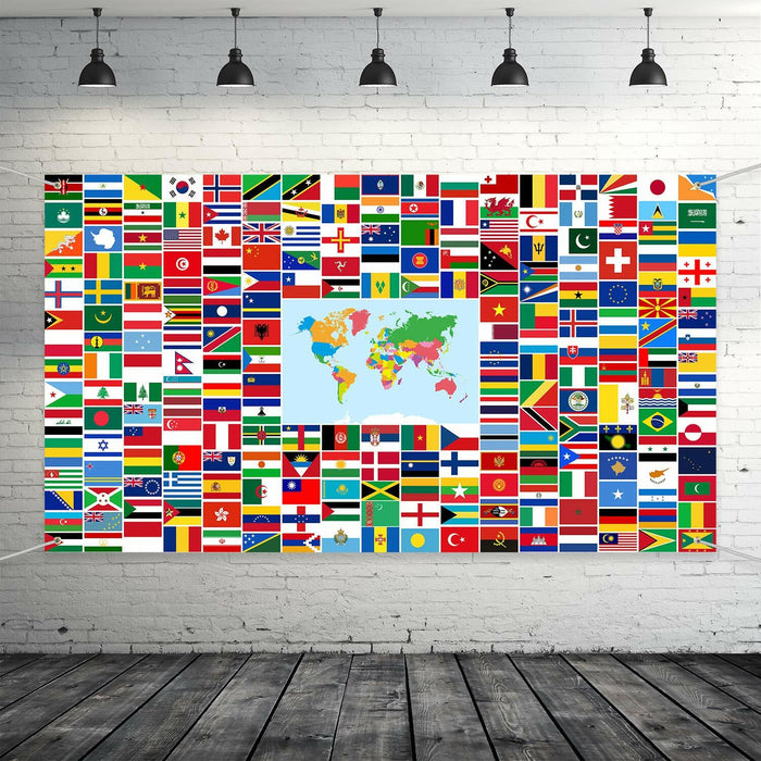 Maitys World Flags Banner Country Flags Backdrop with Brass Grommets by Deal US