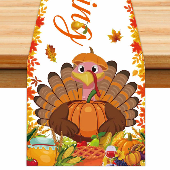 Happy Thanksgiving Turkey Table Runner Oxford 70.86x13.77in Pumpkin Maple by Deal US