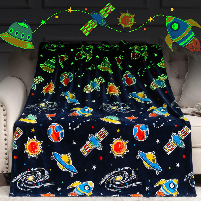 Boulou Glow in The Dark Galaxy Space Blanket Star Planet Decor 50x60 by Deal US