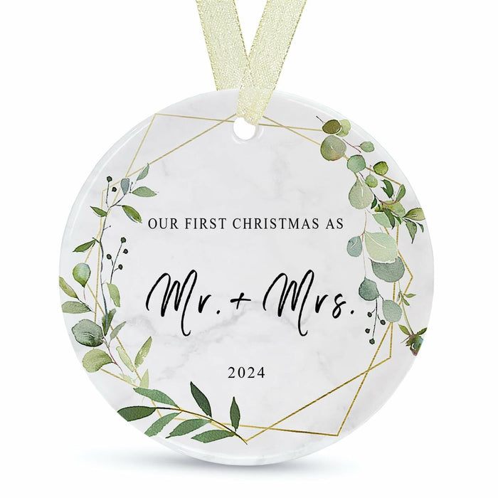 First Christmas as Mr and Mrs Ornament 2024 Ceramic Hanging 2.9" by Deal US