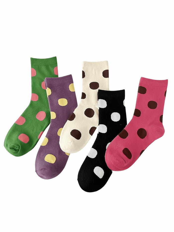 Verdusa Women's Polka Dot Crew Ankle Socks Multicolor 5 Pairs Size 36-39 by Deal US