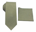 Mens Solid Linen Tie and Pocket Square Set Extra Long Sage Green Size Regular by Deal US