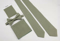 Mens Solid Linen Tie and Pocket Square Set Extra Long Sage Green Size Regular by Deal US
