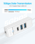 ORICO USB C Hub 3-Port USB 3.1 to USB 3.0 Adapter White 0.5ft Cable by Deal US