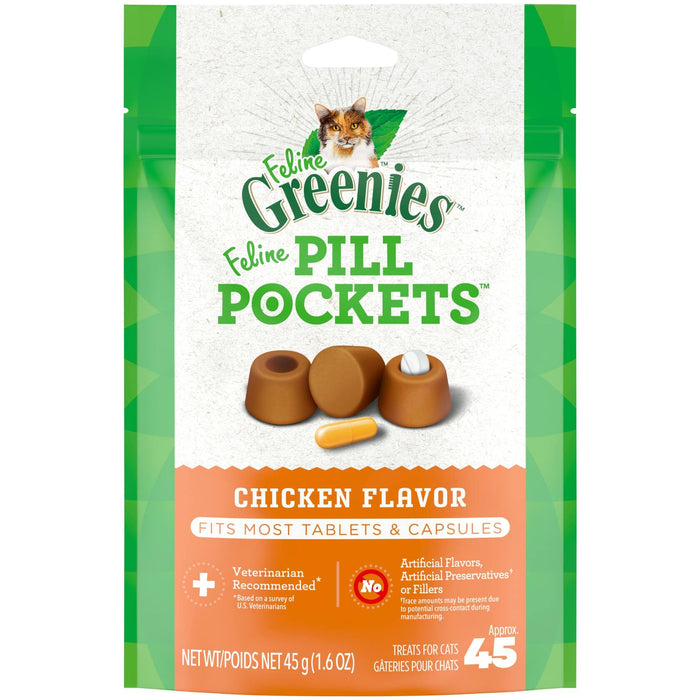 BestBy07/25 Greenies Feline Pill Pockets Cat Treats Chicken Flavor 1.6oz 45ct by Deal US