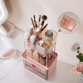 Delamu 3-Tier Makeup Organizer with Drawers & 6-Grid Top Pink Vanity Storage by Deal US
