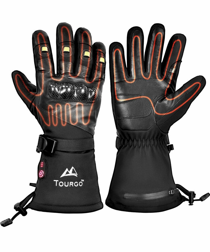 TOURGO Heated Leather Gloves Black Size S by Deal US