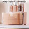 Delamu 3-Tier Makeup Organizer with Drawers & 6-Grid Top Pink Vanity Storage by Deal US