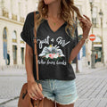 Women Book Lovers Graphic Tee V Neck Short Sleeve Dark Gray - Size M by Deal US