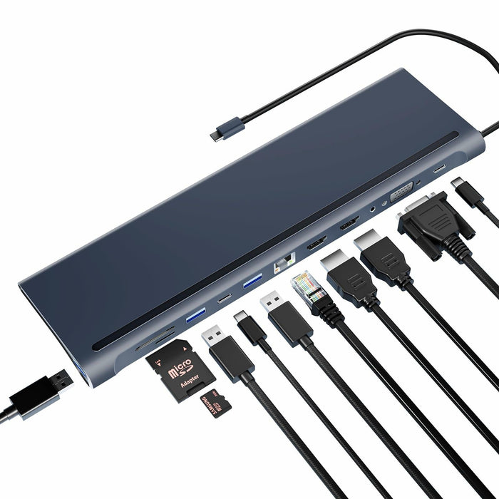 BOVONO USB C Docking Station 12-in-1 Dual 4K HDMI 87W PD USB for Laptop by Deal US