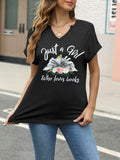Women Book Lovers Graphic Tee V Neck Short Sleeve Dark Gray - Size M by Deal US